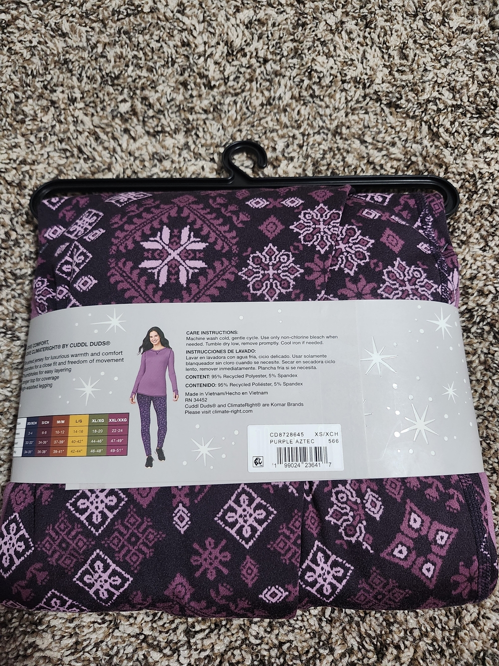 Cuddl Duds Purple Aztec 2-Piece Base Layer Set - Picture 3 of 7